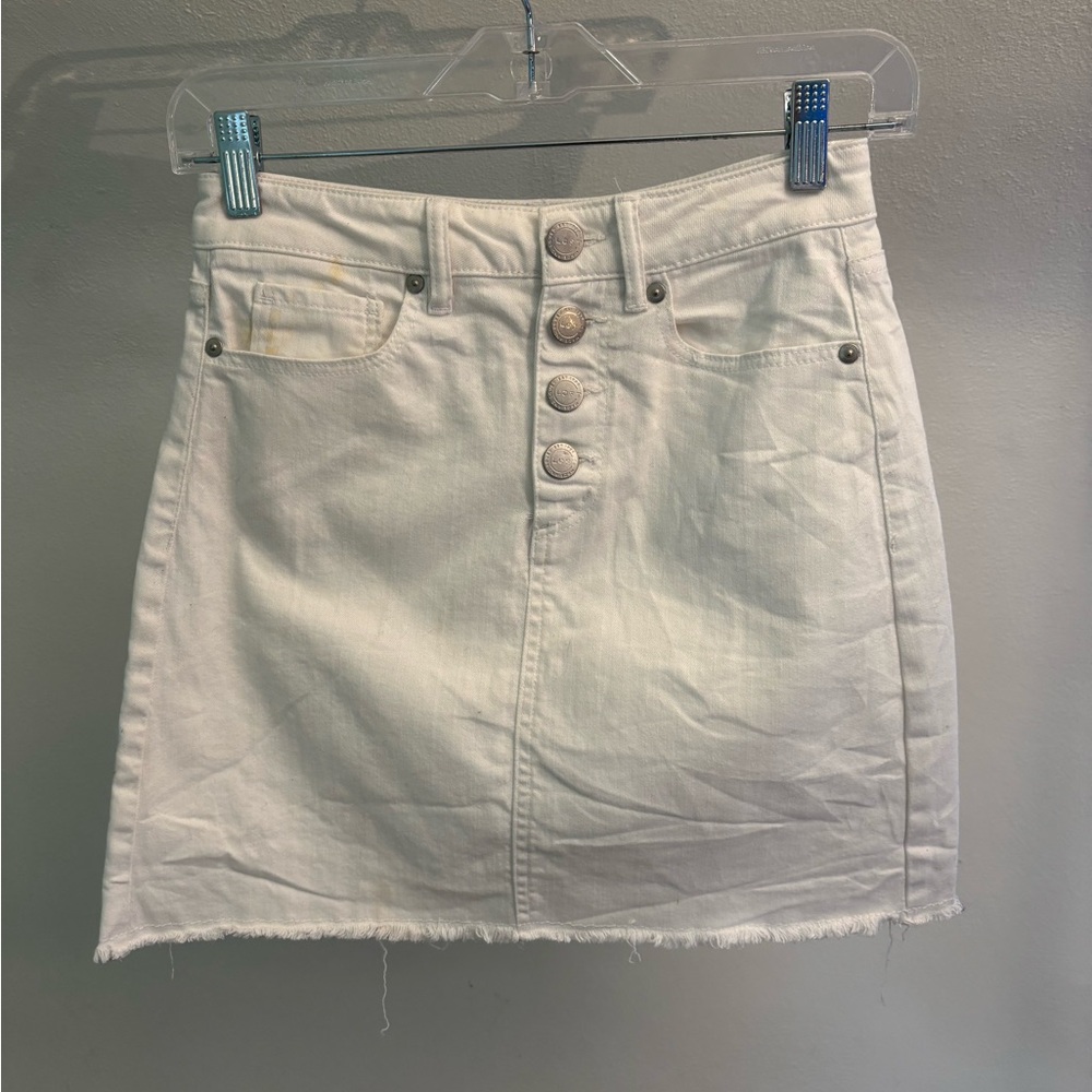 LOFT Outlet White Denim Button-Front Mini Skirt